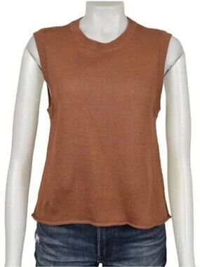 Simons Icone Knit Sweater Vest  Sleeveless Crew Neck Brown Size Small